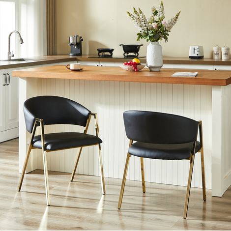 CHICFURN Juego de 2 sillas de comedor 112x59x77 cm en polipiel negra, metal dorado (1/5)