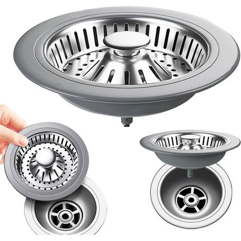 Filtro di scarico universale a collo d'oca a scomparsa per lavelli da cucina, 3 in 1 e in acciaio inox. (1/5)