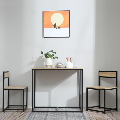 Table à manger 90 x 47 cm 2 chaises style industriel moderne (1/5)