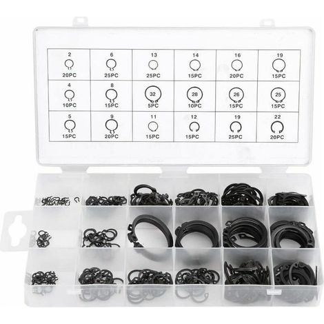 300-teiliges E-Clip-Sprengring-Shop-Sortiment, schwarzes Sicherungsring-Kit, Sortiment externer Sicherungsringe, 2 mm bis 32 mm (1/4)