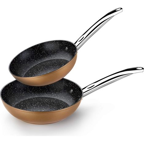 Monix Copper – Set di 2 padelle effetto rame, 20 – 24 cm, alluminio forgiato antiaderente con particelle di titanio, per tutti i tipi di cottura, anche a induzione. (1/5)