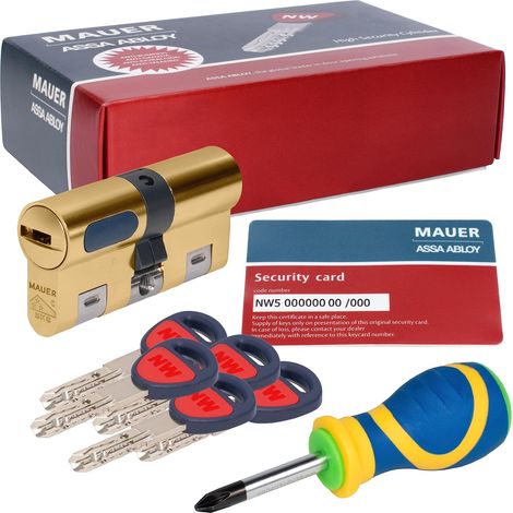 Bombin de sécurité 31 x 31 couleur laiton + tournevis, cylindre renforcé anti-impression, anti-casse, anti-bosse, anti-perçage à came anti-extraction, serrure de porte (1/5)