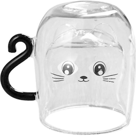 Verre tasse double paroi 250 ml mignon chat maison mug à café avec poignée pour et froid lait thé jus transparent (1/5)