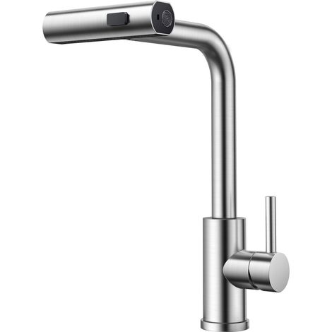 Mitigeur Évier Cuisine 360° Rotatif avec Douchette - 3 Modes Pulvérisation Haute Pression - Levier Unique Acier Inoxydable Robinet Cascade (1/5)