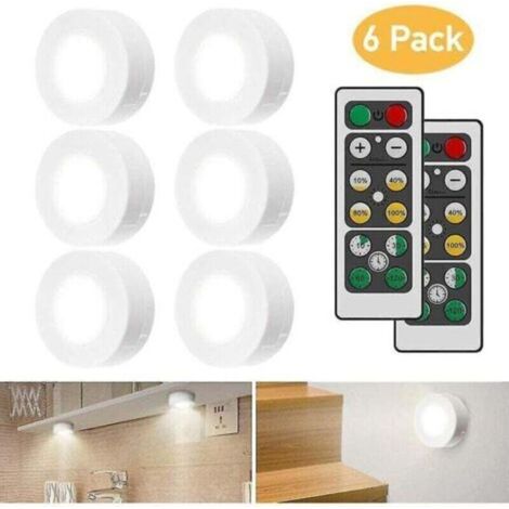 Lumières d'armoire à LED avec télécommande, éclairage d'armoire 6 pièces - Blanc (1/4)