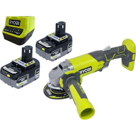 Ryobi R18AG-0 Akku Winkelschleifer 18 V ONE+ 115 mm + 2x Akku 5,0 Ah + Ladegerät