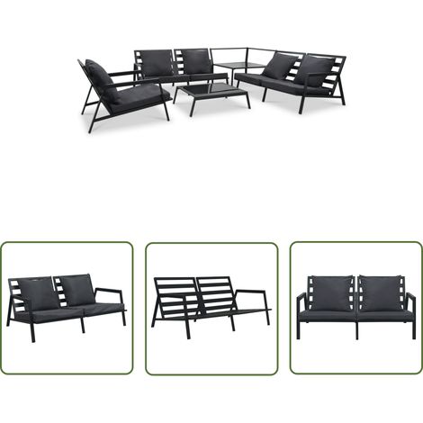 The Living Store Salon de jardin 5 pcs avec coussins Aluminium Gris foncé - Salon De Jardin - Meubles De Jardin - Canapé Extérieur - Set De Salon De Jardin - Canapé Aluminium (1/5)