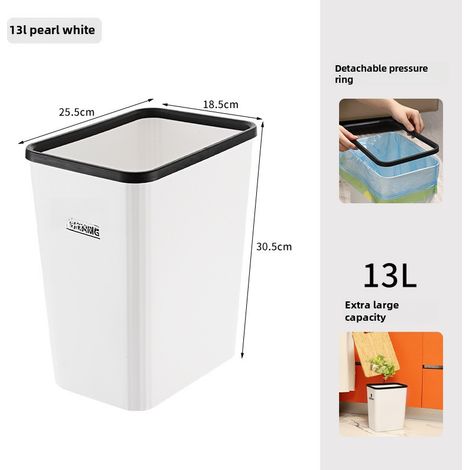 Großer Kunststoffabfalleimer mit Deckel, Großhandel, für Studentenwohnheim, Wohnzimmer, Küche, Badezimmer, mit speziellem Zwischenraum für die Toilette (perlweißer Abfalleimer) (1/5)