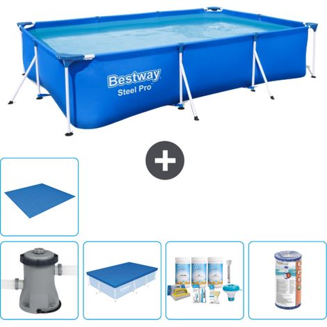 Piscine Bestway Rectangulaire Steel Pro - 300 x 201 x 66 cm - Bleue - Comprend des Accessoires CB11 (1/5)