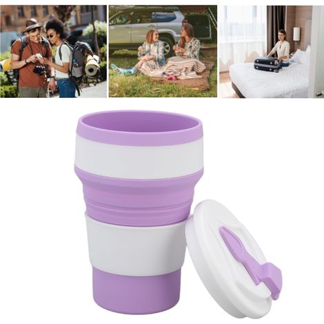 Bouteille d'eau pliable en silicone, portable pour les voyages d'affaires et les déplacements en extérieur, résistante aux hautes températures, violet foncé, 500 ml. (1/5)