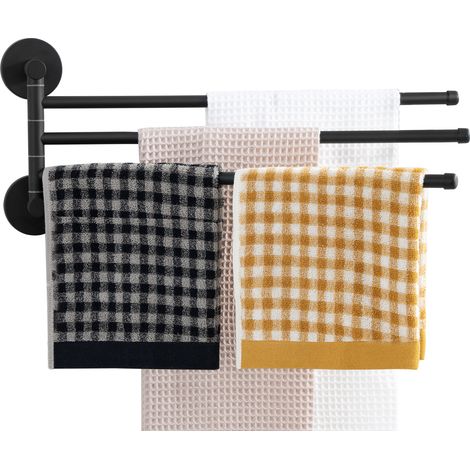 Auralum Max Toallero de acero inoxidable para baño, toallero giratorio de 3 brazos, montaje en pared, toallero de 40 cm para cocina, aseo, guardarropa y baño, negro (1/5)