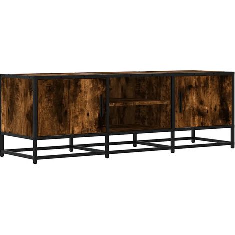 Meuble TV design industriel élégant rangement 120 x 35 x 41 cm en bois d'ingénierie chêne fumé