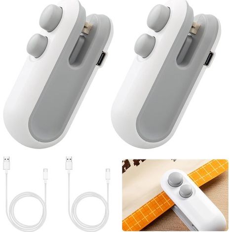 Mini scelleuse de sacs - Scelleuse de sacs - Scellage de sacs - Scelleuse de sacs 2 en 1 - 2 pièces - avec lame de coupe - Scellage et fermeture hermétiques des sacs - Pour aliments et en-cas - Machin (1/5)
