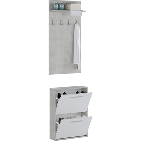 Mueble de Entrada Sestola, Apares, Cajones, Estantes, 54x28x181h cm Gris Cemento