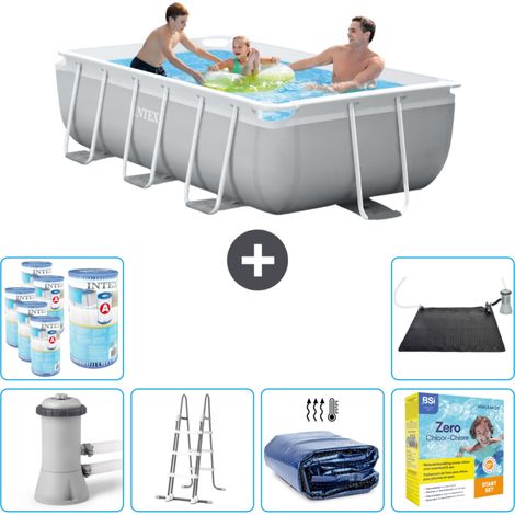 Intex Rechteckiges Prisma-Rahmen-Schwimmbecken – 300 x 175 x 80 cm – Grau – Inklusive Zubehör CB38
