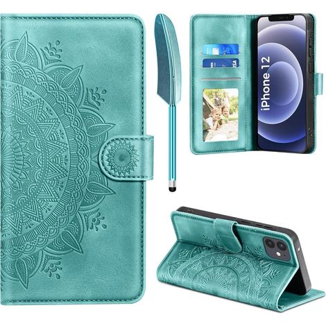 iPhone 12 Pro Handyhülle Flip Leder Case Wallet Cover Grün EASDNB (1/5)