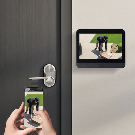 【Maison connectée】Caméra de sonnerie 1080P Sonnerie visuelle intelligente de 4,3 pouces avec prise en charge des appels bidirectionnels, vision nocturne infrarouge, batterie rechargeable de 5000 mAh e (1/5)