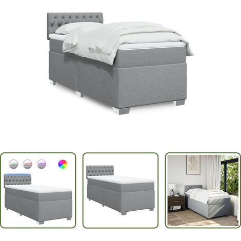 vidaXL Surmatelas -  Sommier à lattes de lit et matelas Gris clair 90x190 cm Tissu (1/5)