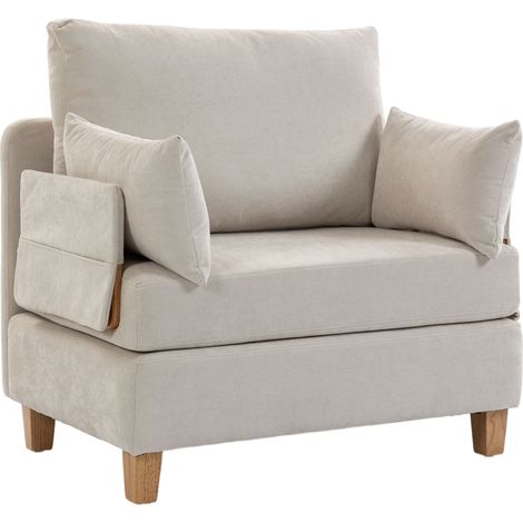 HOMCOM Poltrona Letto Singola Convertibile con Tasche Laterali, Bianco Crema (1/5)