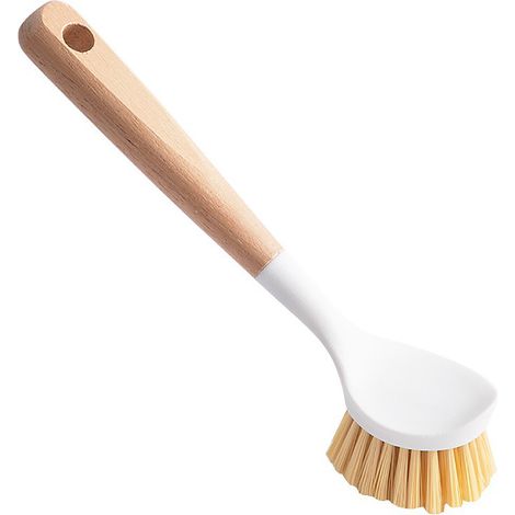 Spazzola da cucina con lungo manico in legno, ideale per pulire pentole, padelle e lavello, lunghezza 24 cm/9,4 pollici. (1/5)