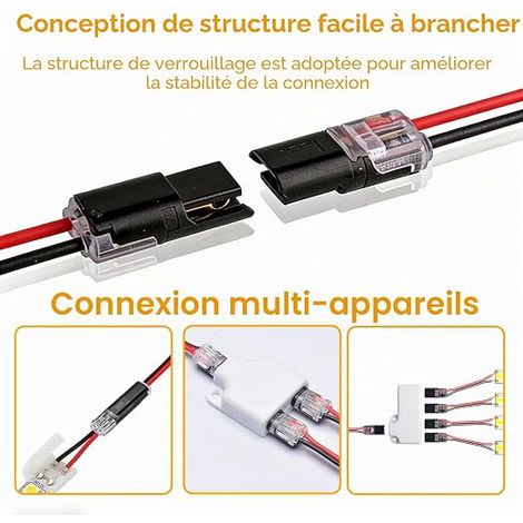 Connecteur Electrique Etanche, Connecteur 12V, Connecteurs Etanche 2 Fils, Connecteurs 2 Broches Rapide pour Éclairage LED et Électronique Automobile, Adaptés aux Câbles 18-22 AWG (1/4)