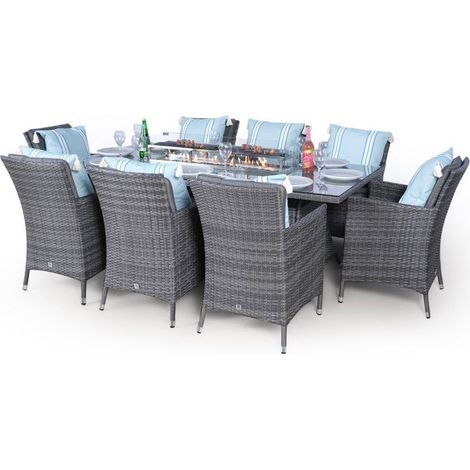 Savannah Fire Pit 8 Seater Rectangle Rattan Dining Set - Grey (1/5)
