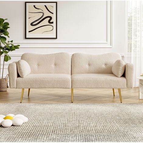 Canapé-lit 2 places avec dossier réglable 3 positions, 175 x 79 x 82 cm, beige, REDOM (1/5)