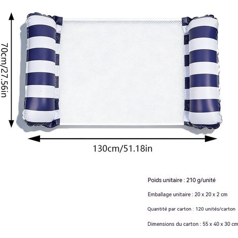 Hamac gonflable rayé pour piscine, 2 bouées, chaise longue aquatique, matelas gonflable portable pour adultes et enfants - Bleu foncé (sans pompe) (1 pièce)