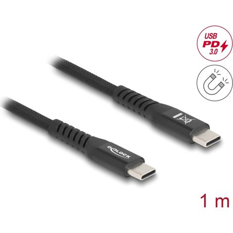 Delock Cable USB 2.0 USB Type-Câ¢ macho a macho con cubierta textil magnÃ©tica PD 3.0 60 W 1 m