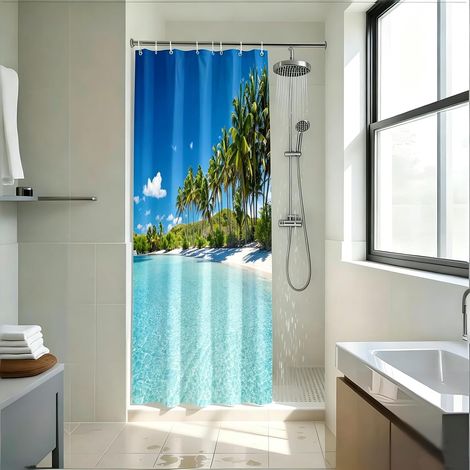 Rideau de Douche Motifs de mer Plage océan et Palmiers (1/5)