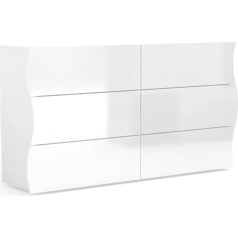 Dmora Kommode aus Wellpappe, Made in Italy, Schrank für Wohn- und Schlafzimmer, Sideboard mit 6 Schubladen, Farbe Weiß glänzend, 155x40h82 cm (1/5)