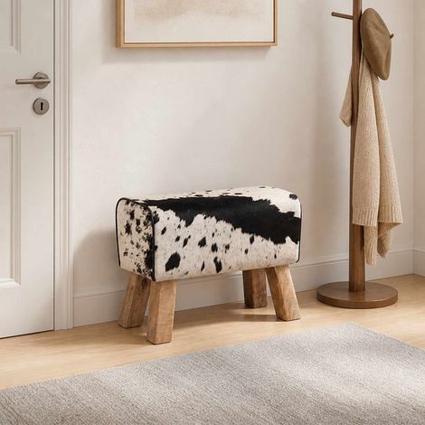 vidaXL banc 60 x 30 x 45 cm Cuir véritable Noir et Blanc (1/5)