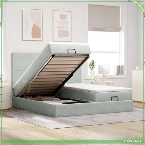 Cadre de lit ottoman - 180x200 cm velours gris clair - Rangement hydraulique - Matelas 20 cm ressorts ensachés (1/5)