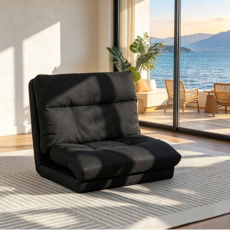 Poltrona da pavimento reclinabile convertibile in letto, 70 x 72 x 56 cm, nera DESVIAE (1/5)