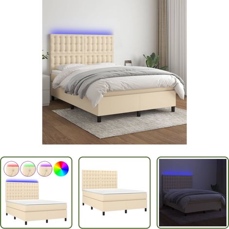 vidaXL LED-Streifen - Boxspringbett mit Matratze & LED Creme 140x200 cm Stoff (1/5)