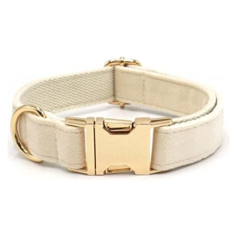 Collier pour chien en velours côtelé naturel ultra-doux, blanc crème, pour chiens de taille moyenne à peau sensible. (1/3)