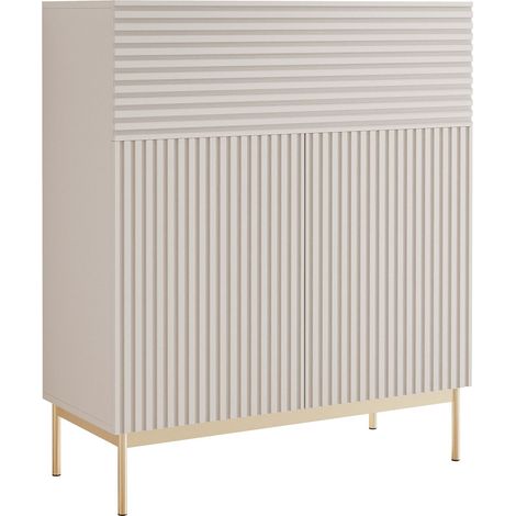Selsey – Buffet haut 2 portes avec abattant et éclairage LED – Gris cachemire 92 cm – Compartiments spacieux avec système Push-to-Open