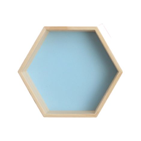 Étagère murale en bois massif présentoir étagère, forme de hexagonale en nid d'abeille (grand, bleu) (1/5)