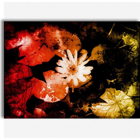Decorazione Floreale Grunge - Tableau Canvas sur châssis en bois - Dimension : 140x100 cm (1/5)