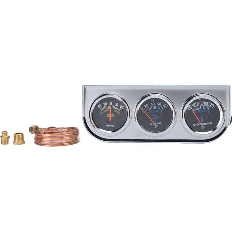 Kit de manomètres triples 52 mm 3 en 1 (ampèremètre, manomètre de pression d'huile, thermomètre d'eau) pour véhicules 12 V