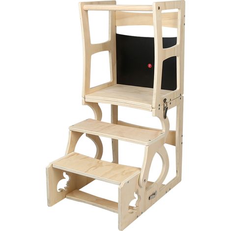 Sifree – Tour d'apprentissage Montessori évolutive 40x56x90cm – Panneau multicouche – Barre de sécurité – Tableau noir – Bureau convertible (1/5)