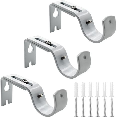 3 support de tringle à rideau réglable, crochet pour tringle à rideau, convient pour tringle romaine de 25 mm, blanc (1/5)
