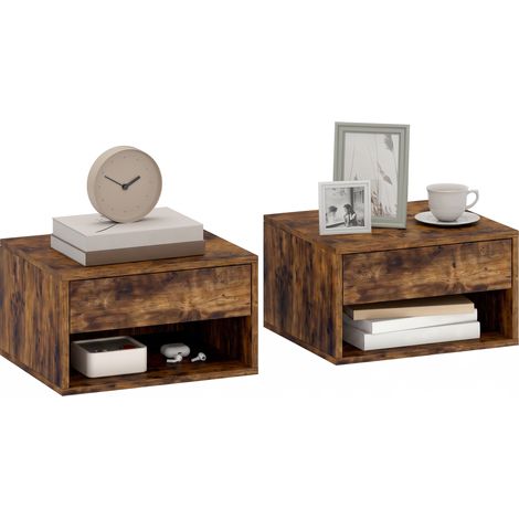 HOMCOM Floating Nightstands Set of 2, Bedside Table w/ Drawer and Open Shelf (1/5)