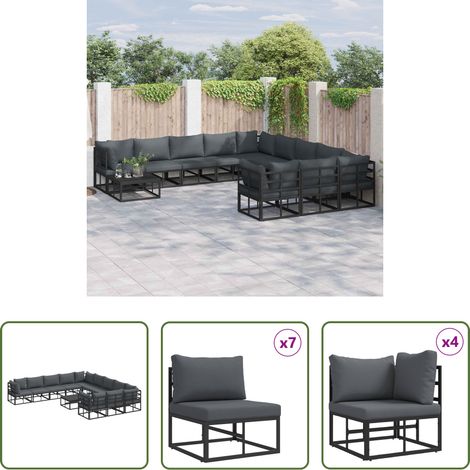 Aluminiumsofa - Gartensofa-set mit Kissen 12 pcs Schwarz Aluminium (1/5)