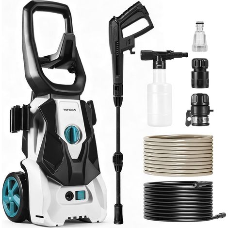 Nettoyeur haute pression, Laveuse à pression avec canon à mousse et pistolet à eau 100 bar de pression 1200W tuyau de 5m pour voitures, maison et jardin Pression électrique (1/5)