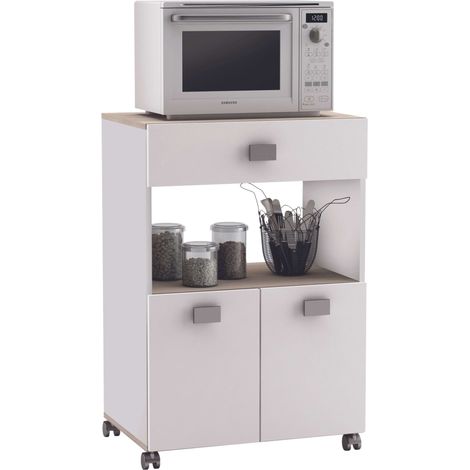 Miroytengo – Desserte de cuisine sur roulettes 2 portes 1 tiroir – Dimensions L. 59,6 x l. 41,2 x H. 88,3 cm – Panneaux de particules – Poids max 25 kg (1/5)
