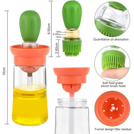 Bottiglia dosatrice per olio d'oliva in vetro 2 in 1 con spazzolino in silicone per cucinare, barbecue e pancake - Verde (1/4)