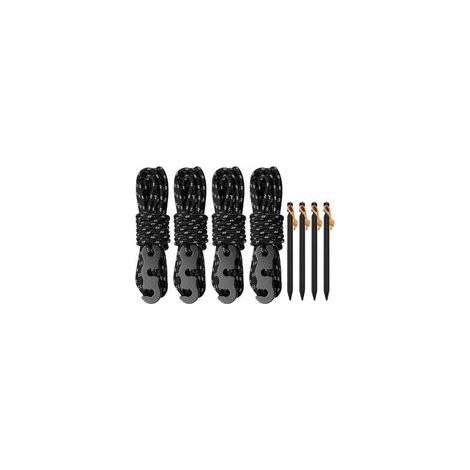 Lot de 4 Cordes de Tension Réfléchissantes de 4 m avec Piquets en Aluminium - JINFGERNE - Tendeurs Élastiques pour Tente, Bâche et Camping, Résistantes et Durables