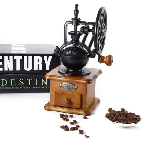 Style rétro Burr Coffee Broyeur Main Broyage Machine Manivelle Rouleau (1/4)
