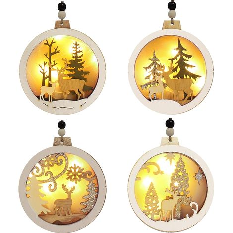 MINKUROW Stk Led Weihnachtsschmuck zum Aufhängen aus Holz Rentier Ornamente für Indoor Outdoor Holiday Party Dekorationen Baumschmuck Veranstaltungen und Weihnachten (1/5)